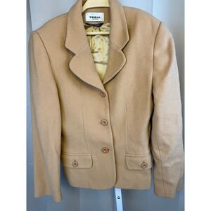 Vintage‎ Tribal Sportswear Wool Cashmere Blazer Jacket Women's Tan 90s size 6
